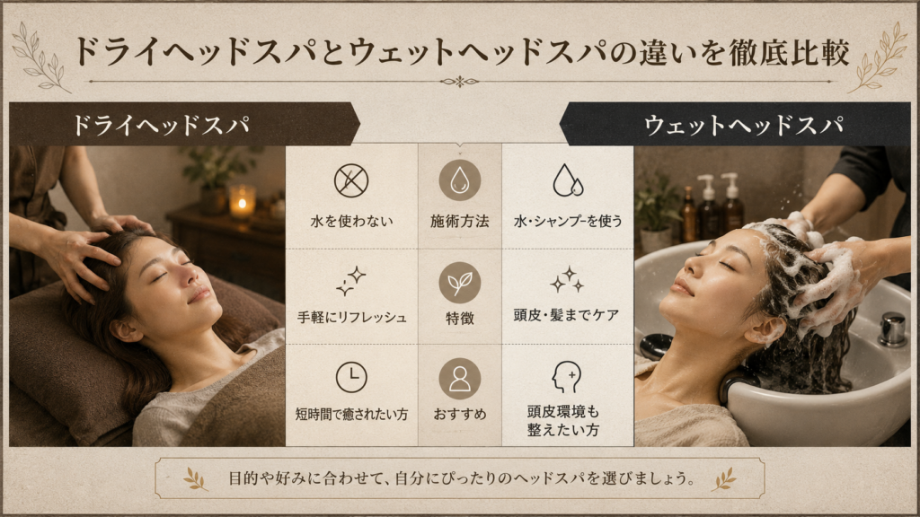 ドライヘッドスパとウェットヘッドスパの違いのイメージ図